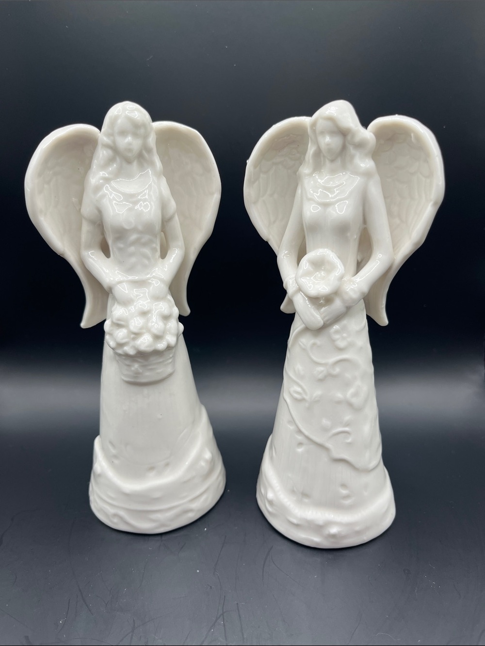 White Ceramic Angel Figurines Set of 2